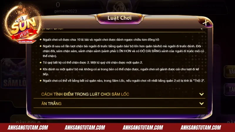 Sâm Lốc SunWin - Game Bài Miền Bắc Ăn Lá Tính Điểm 2 Luật chơi bài Sâm Lốc